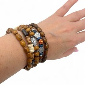 Handmade wooden beads stretch bracelets Set of 5, NEW!